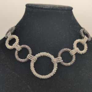 Elegant Industrial ChainMail Mesh Silver-Tone Circle Necklace